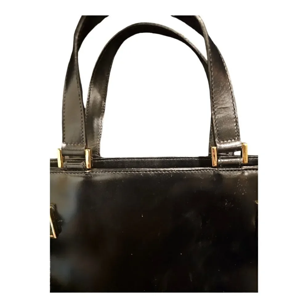 GUCCI Vintage‎ Black Leather Gold Made In Italy Top Handle Handbag